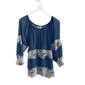 Freeway Blue Adjustable Strap Cami Top &  Lace Trim Off-Shoulder Blouse Set